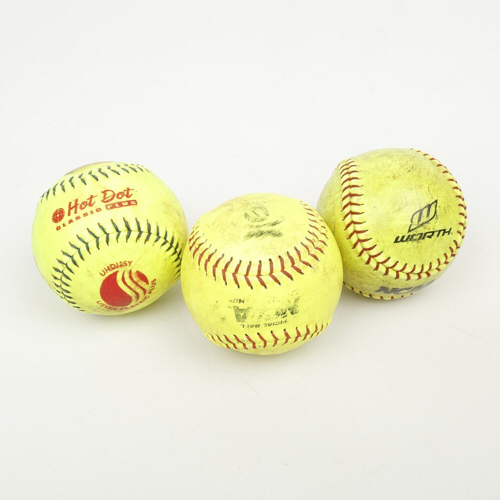 Lot of 3 Softballs Hot Dot Worth ProTac NC125 Training Yellow - Picture 2 of 6